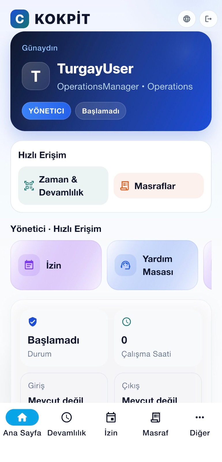 CADRO mobil uygulaması kokpit ekranı